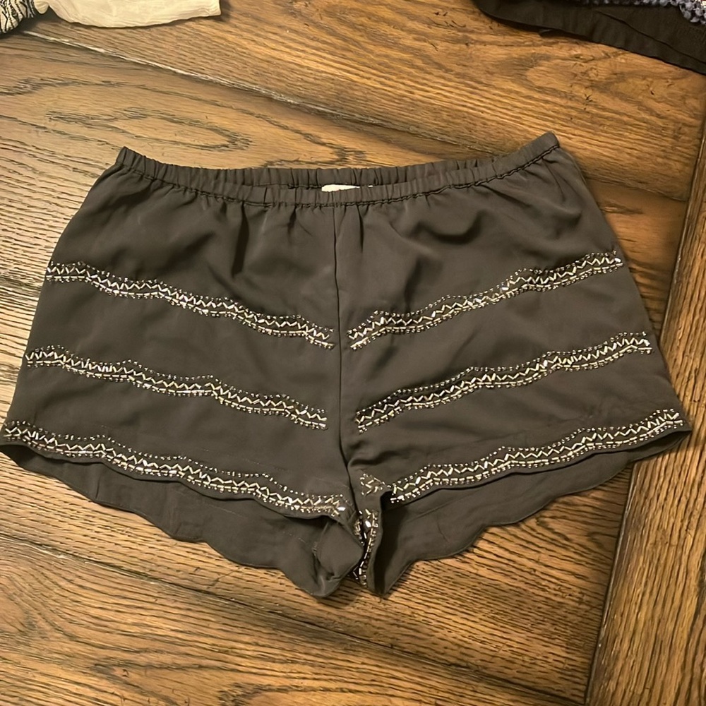 Women’s Small Candies 100% Polyester Shorts Gray Beaded Scallop Detail